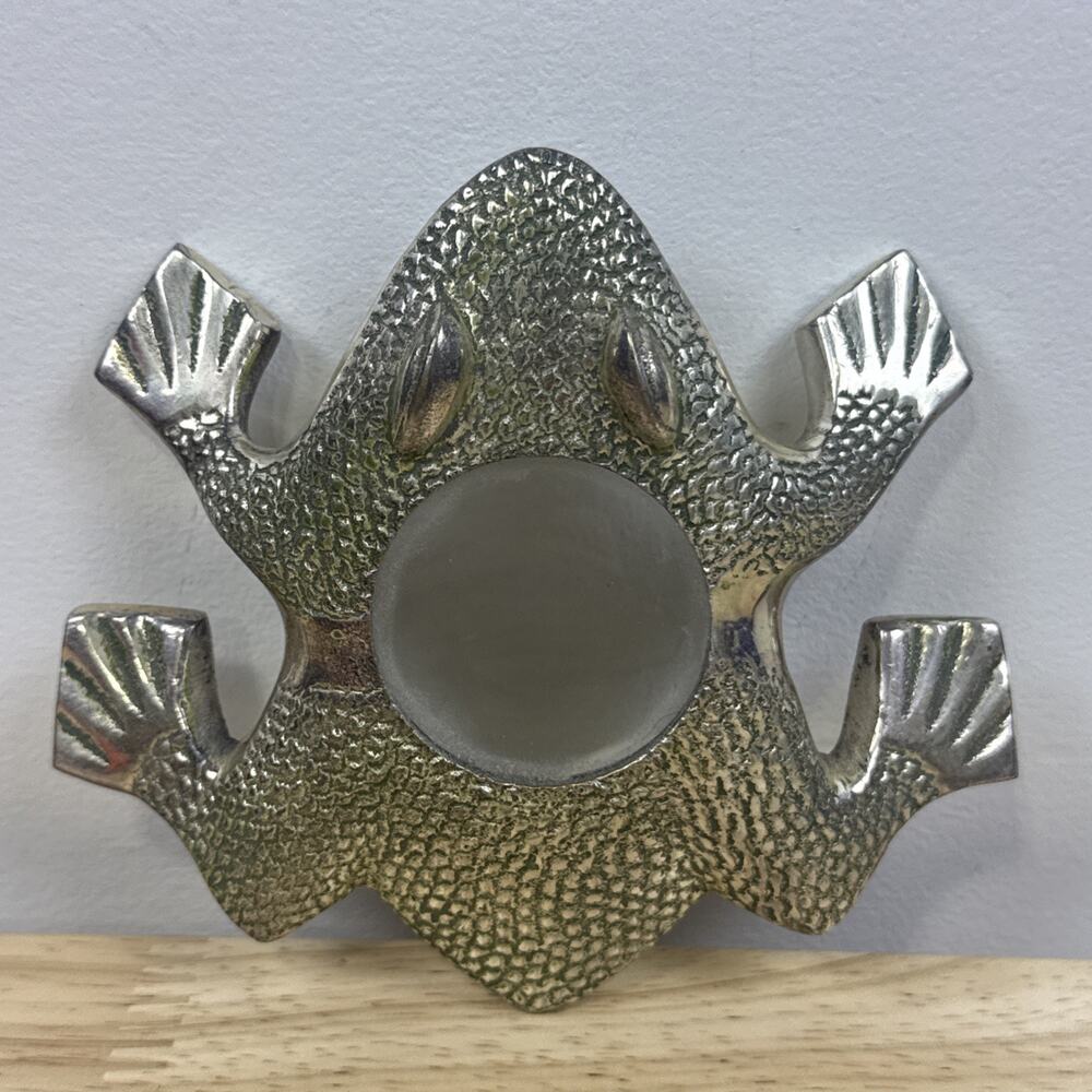 Vintage Paperweight Magnifying Glass Metal Frog Toad Map Reader 4” Gold Tone